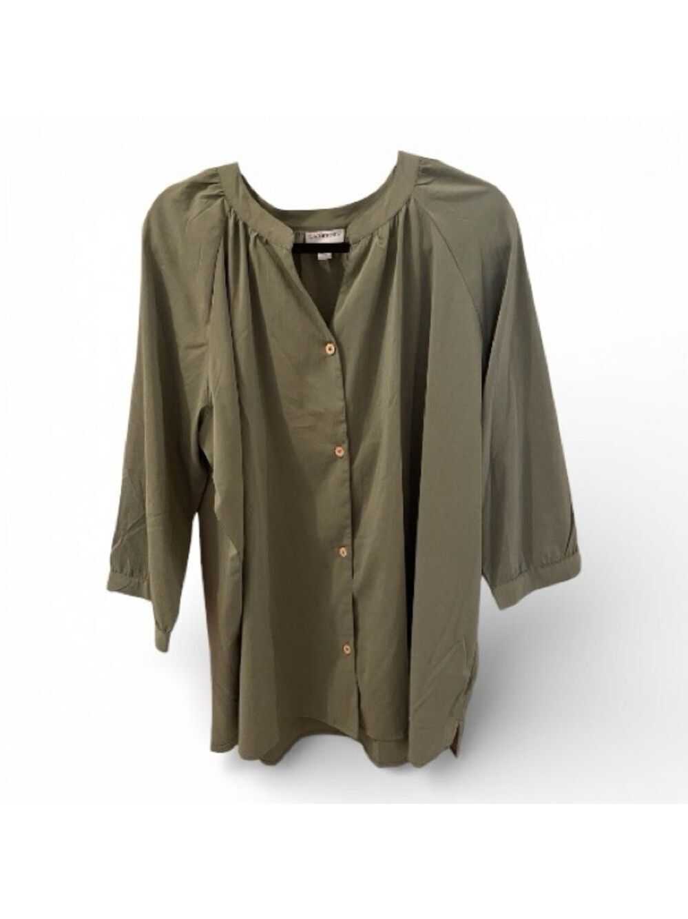 Catherines Olive Green Tunic Button Front, Size 1X, Relaxed Fit.